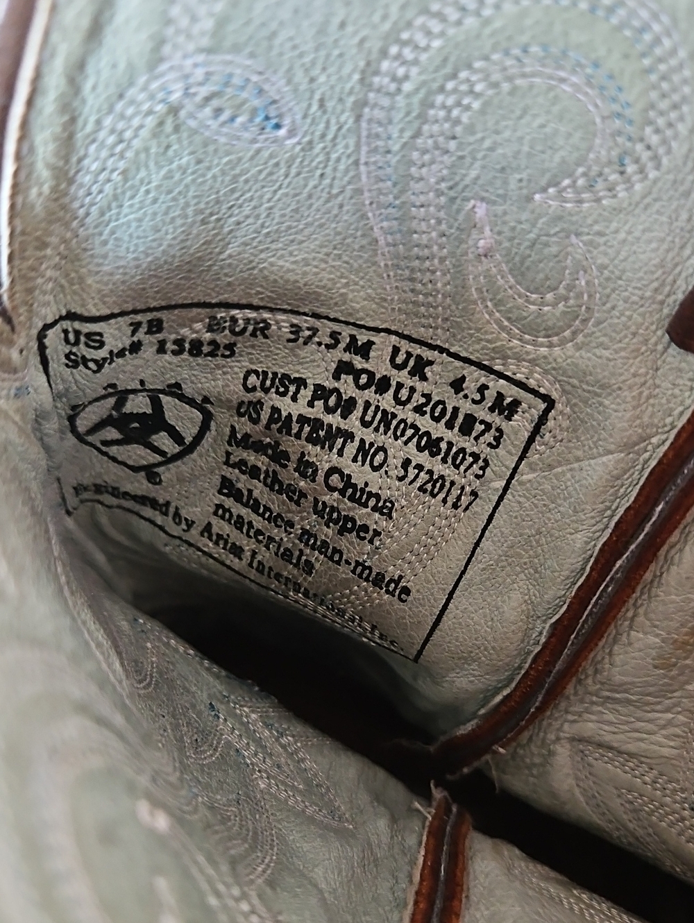 Ariat Leather Cowboy Style Brown And Blue Boots - Picture 6 of 7